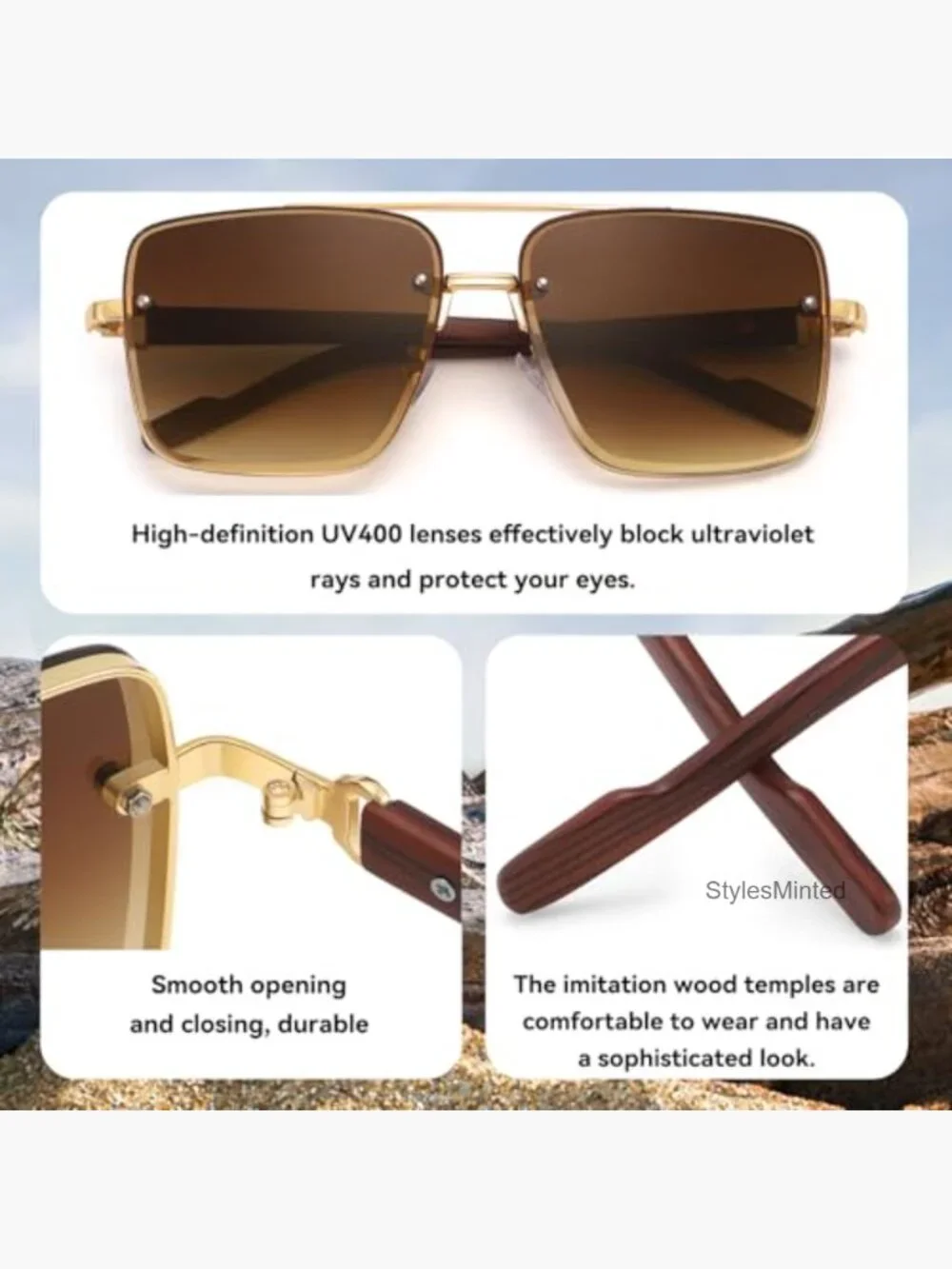 Oversized Square Aviator Sunglasses for Men Women UV400 Protection